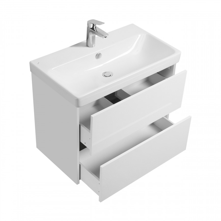 Тумба СКАНДИ 80, универс., 2ящ., белый матовый/белый глянец (под раковину АДРИАНА 80)