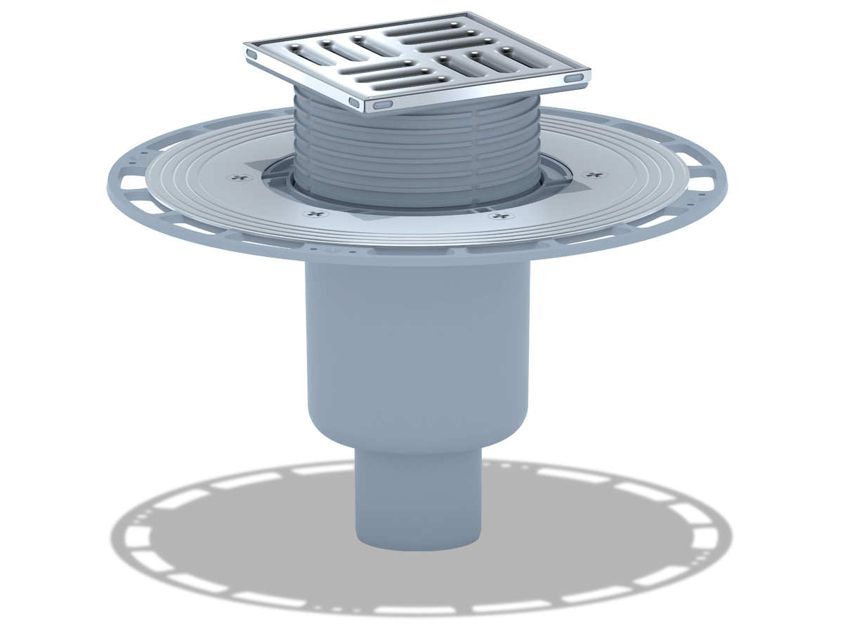 Трап вертикальный регулируемый АНИ Пласт THA5702 50 мм с решеткой из нержавеющей стали 100х100 мм