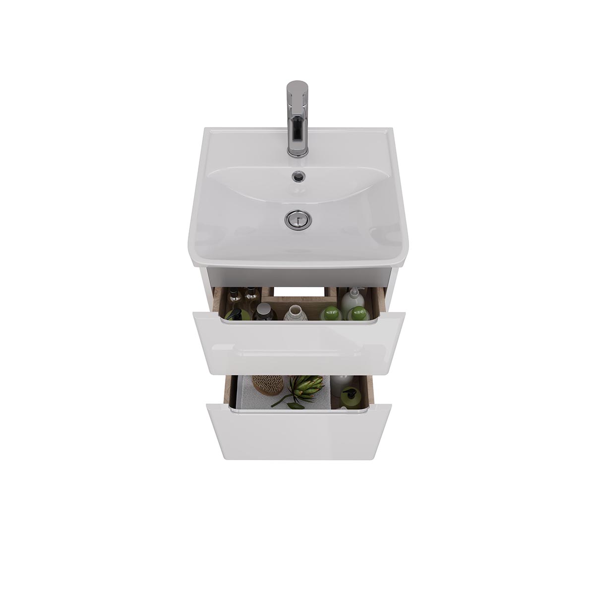 Тумба Lemark BUNO 45 см под 1 раковину, подвесная/напольная, 2 ящика, цвет планки: Серый, цвет корпу