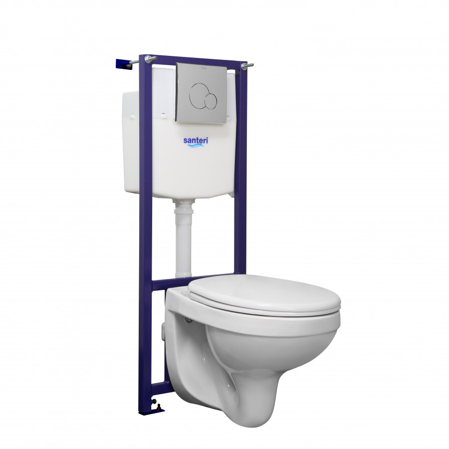 Пэк Альфа (подвес. унитаз с сиденьем полипр, инсталляция, панель хром. глянец) SANTERI