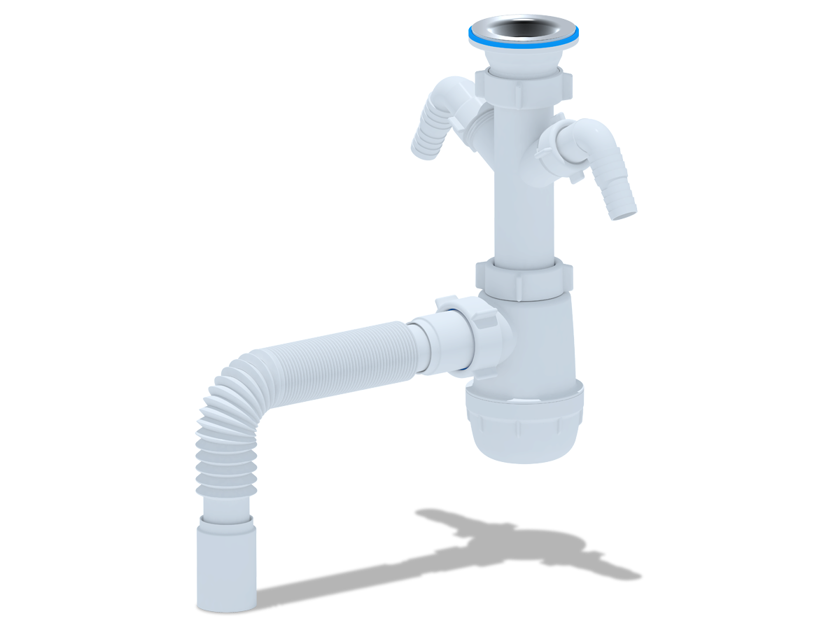 Сифон для мойки АНИ Пласт Грот A1105 1 1/2 дюйма 40 с двумя отводами для стиральной машины с гибкой трубой 40х40