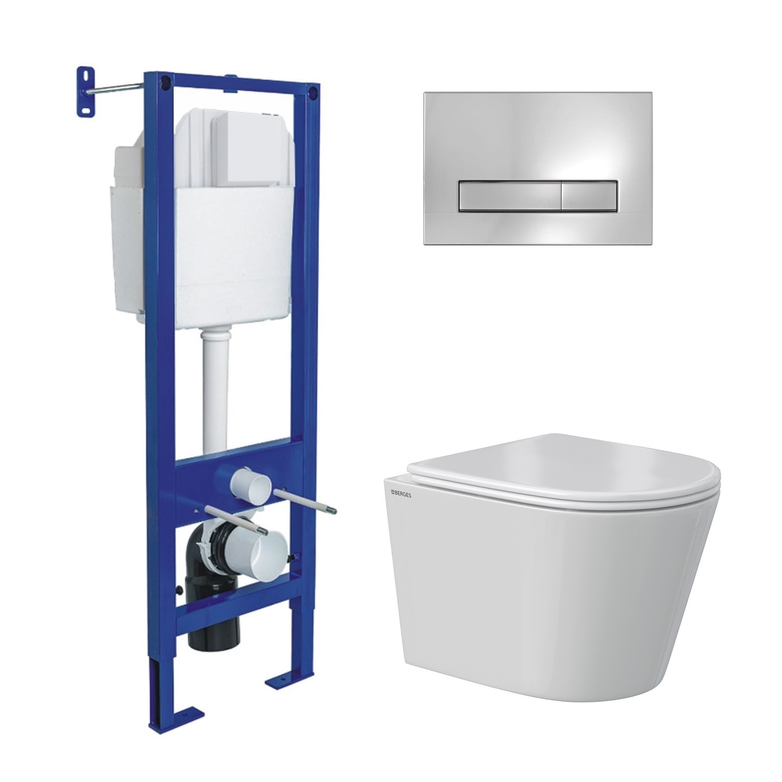 Комплект: инсталляция АТОМ Line кнопка хром глянец, унитаз VITA Rimless 49 см, сиденье дюропласт мик