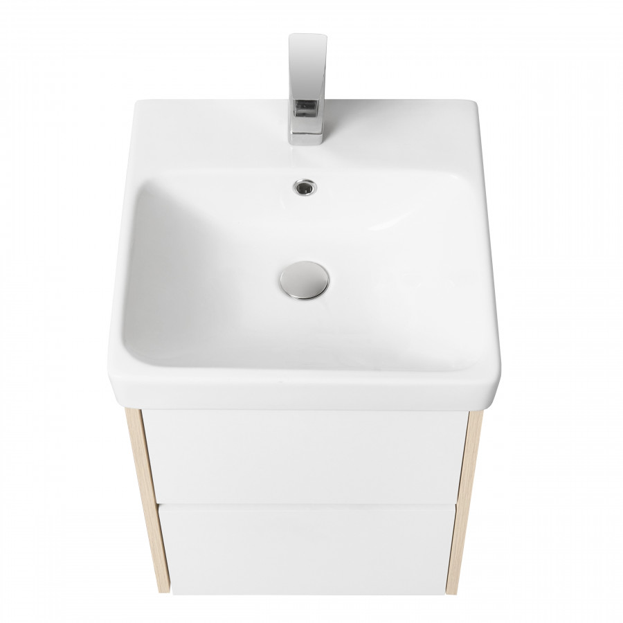 Тумба СКАНДИ 45, подвесная, белая, дуб верона (под раковину АДРИАНА 45)
