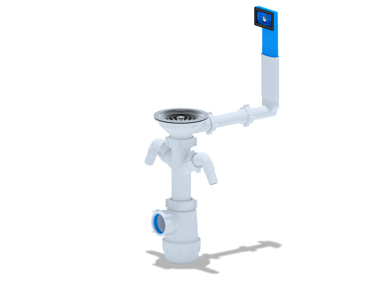 Сифон для мойки АНИ Пласт Грот A0146 3 1/2 дюйма 40 с жестким переливом и двумя отводами для стиральной машины