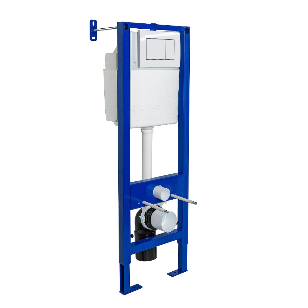 АТОМ 410 Инсталляция для скрытого монтажа унитаза, кнопка белая, BERGES