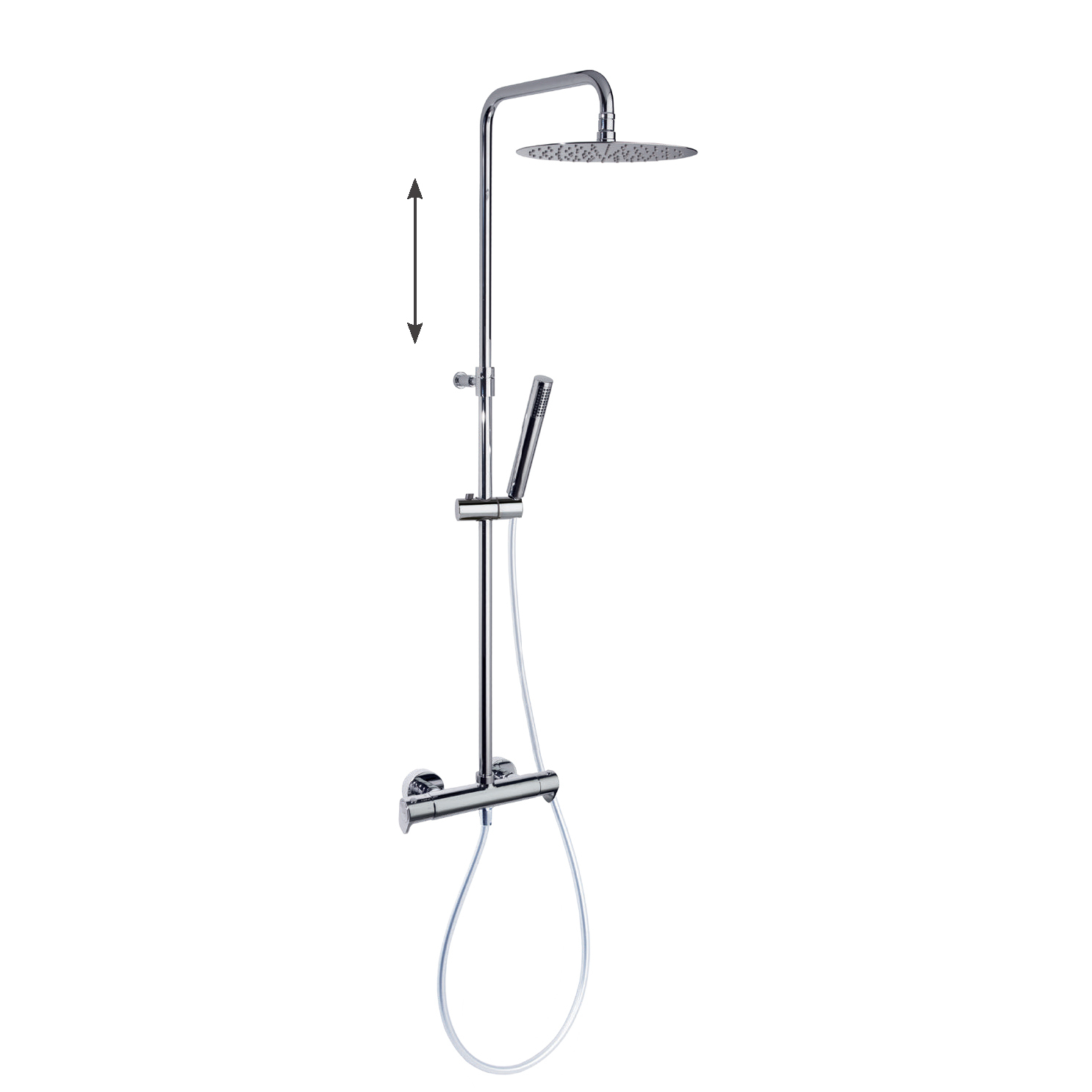 Душевая термостатическая система наружнего монтажа с телескопическим тропическим душем и душевым ком