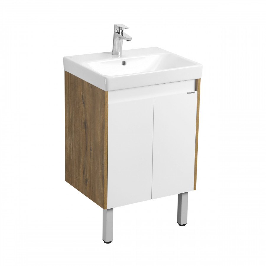 Тумба СКАНДИ DOORS 55, универс., 2 дв., белый глянец/дуб рустикальный (под раковину АДРИАНА 55)