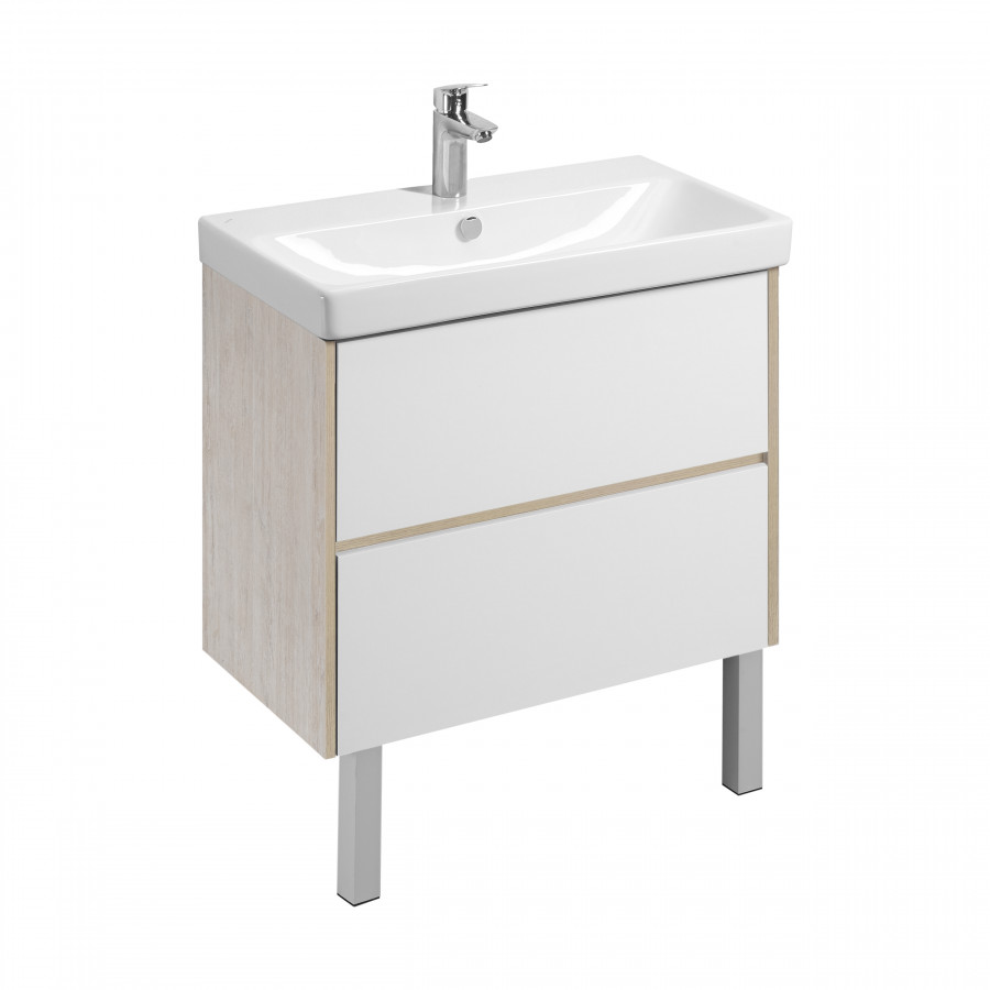 Тумба СКАНДИ 80, универс., 2ящ., белый/дуб верона (под раковину АДРИАНА 80)