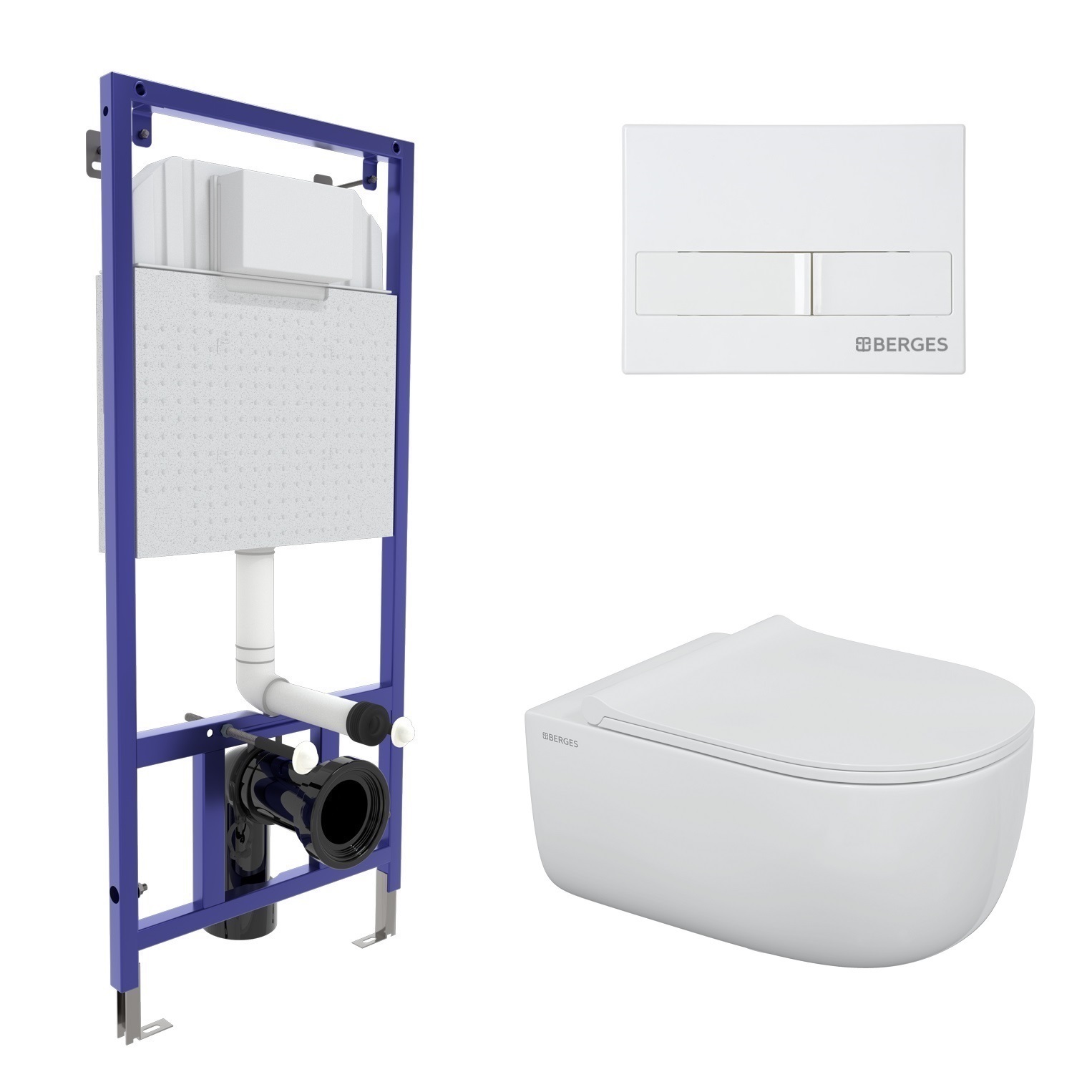 Комплект для монтажа подвесного унитаза: инсталляция NOVUM525, кнопка L1 белая, унитаз EGO XL Rimles