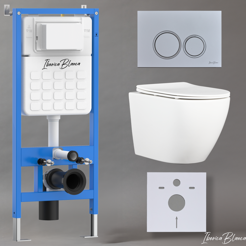 Комплект 3в1 IBERICA BLANCA инсталляция SILENCIO, унитаз BILBAO ALTO белый, кнопка смыва ESTI-O хром матовый (IB001.BLA.234.824)