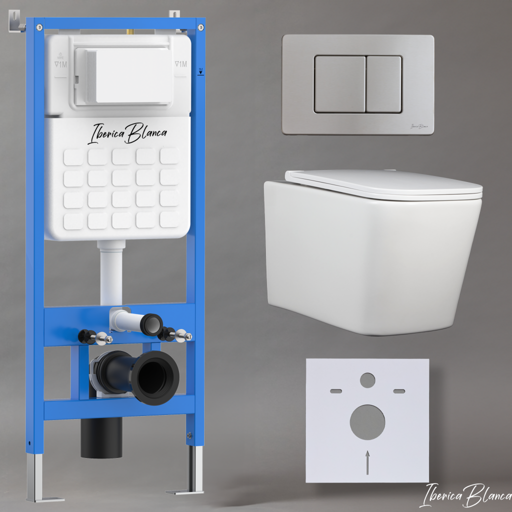 Комплект 3в1 IBERICA BLANCA инсталляция SILENCIO, унитаз TOLEDO ALTO белый, кнопка смыва INOX-C хром матовый (IB001.TLA.234.1132)