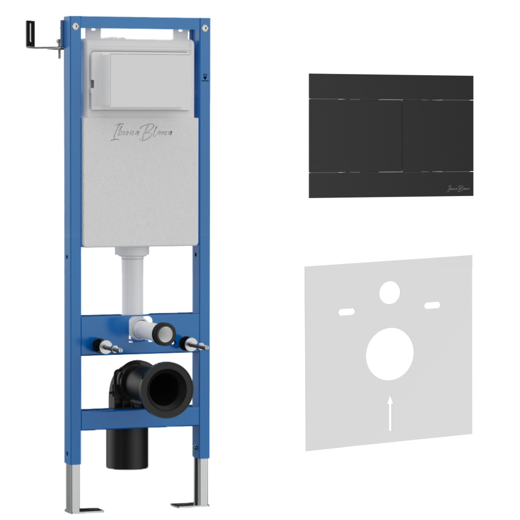 Комплект 2в1 IBERICA BLANCA инсталляция SILENCIO MINI, кнопка смыва INOX-R черный матовый (IB.001М.015.04)