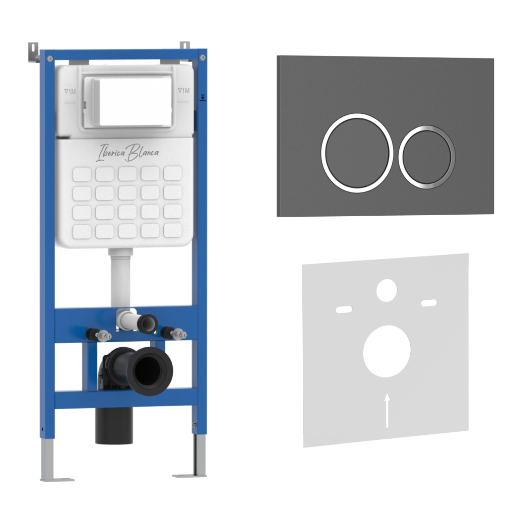 Комплект 2в1 IBERICA BLANCA инсталляция SILENCIO, кнопка смыва ESTI-O серый матовый (IB001.827)