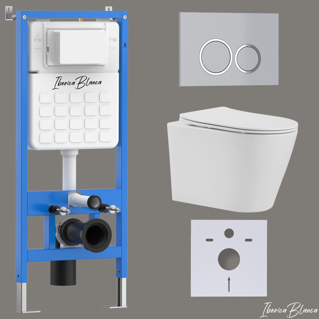Комплект 3в1 IBERICA BLANCA инсталляция SILENCIO, унитаз BURGOS ALTO белый, кнопка смыва ESTI-O хром матовый (IB001.BRA.234.824)