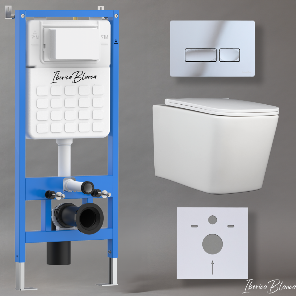 Комплект 3в1 IBERICA BLANCA инсталляция SILENCIO, унитаз TOLEDO ALTO белый, кнопка смыва ESTI-R хром глянцевый (IB001.TLA.234.213)