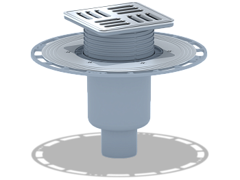 Трап для душа АНИ Пласт THQ5714M DN50 вертикальный регулируемый с сухим затвором, решёткой и обрешёткой из нержавеющей стали 120х120 мм