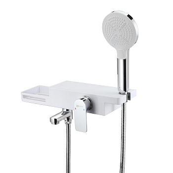 UNIBOX Смеситель для ванны, пов.излив 127мм держ. на теле, р/ОД, хром/белый, LM, LM6914CW