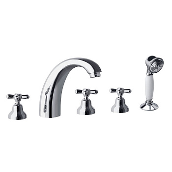 Смеситель вентельный на борт ванны с душевым комплектом и изливом GAUDI 3132CG