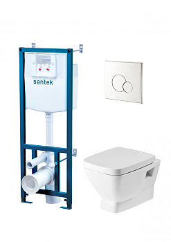 ПЭК НЕО (подвесной унитаз,инсталляция, сид.дюр.Soft-close,Clip up,панель смыва хром глянец),САНТЕК