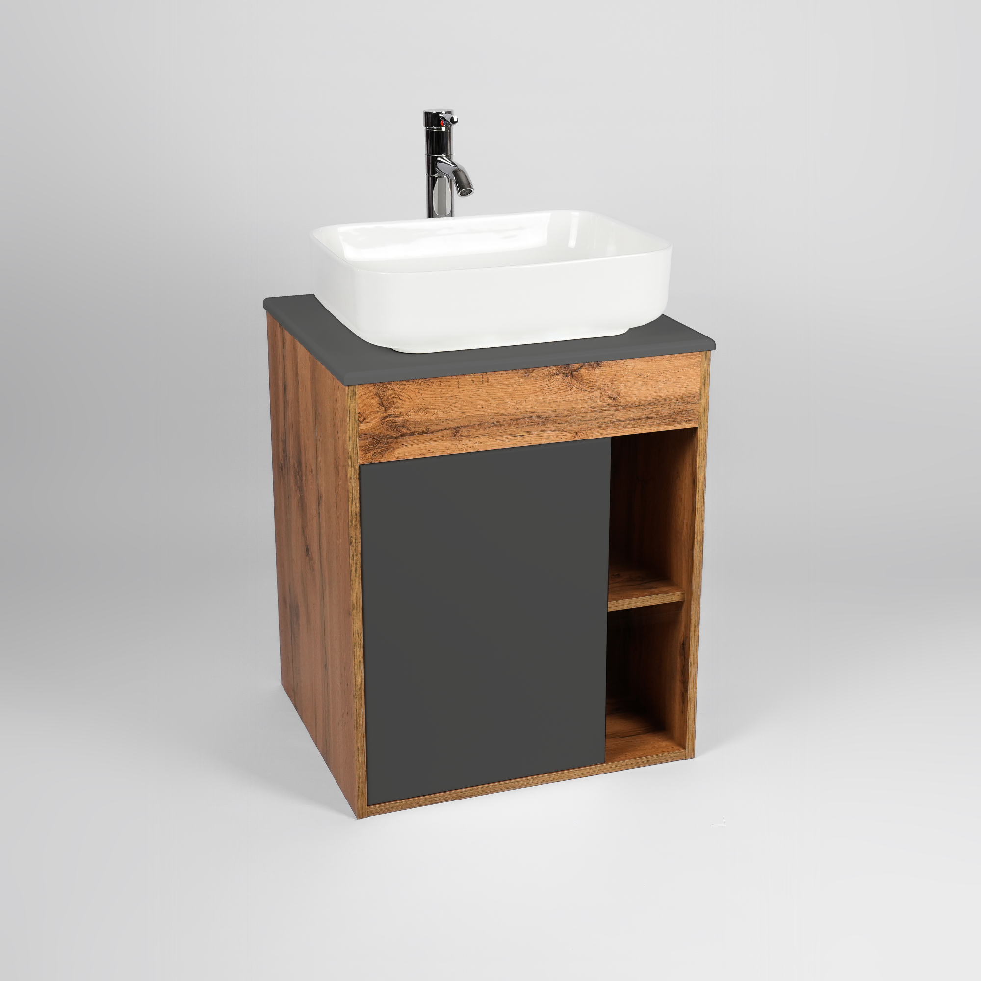 Тумба под раковину VIANT БОСТОН 56 подвесная графит/дуб вотан (VBOS56NG-T1STP)