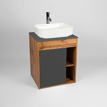 Тумба под раковину VIANT БОСТОН 56 подвесная графит/дуб вотан (VBOS56NG-T1STP)