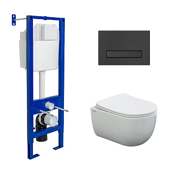 Комплект: инсталляция ATOM Line 410 кнопка черная Soft Touch, унитаз VENTAS, сиденье дюропласт Venta