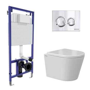 Комплект: инсталляция NOVUM кнопка O3 хром глянец, унитаз VITA Rimless 49 см, сиденье дюропласт микр