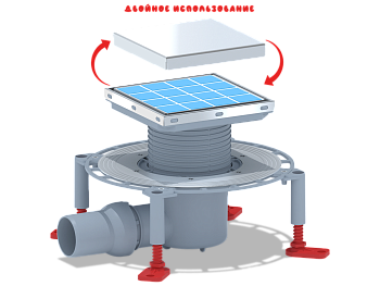 Трап для душа АНИ Пласт THQ5812 DN50 горизонтальный регулируемый с сухим затвором и решёткой из нержавеющей стали 150х150 мм под плитку
