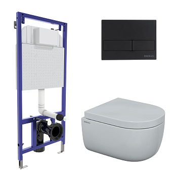 Комплект для монтажа  подвесного унитаза: инсталляция NOVUM525, кнопка L5 Soft Touch черная, унитаз 