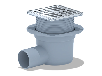 Трап горизонтальный регулируемый АНИ Пласт TA5602 выпуск 50 мм с решеткой из нержавеющей стали 100х100 мм