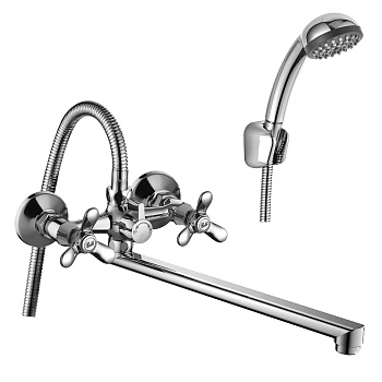 Q02 Смеситель для ванны, с плоск.изливом 350мм, р/ДВ, хром, ROS, Q02-80