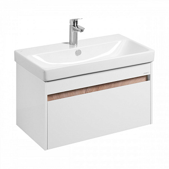 Тумба МАРТИ 80, подвесная,1 ящ., белая, дуб эндгрейн (под раковину АДРИАНА 80)