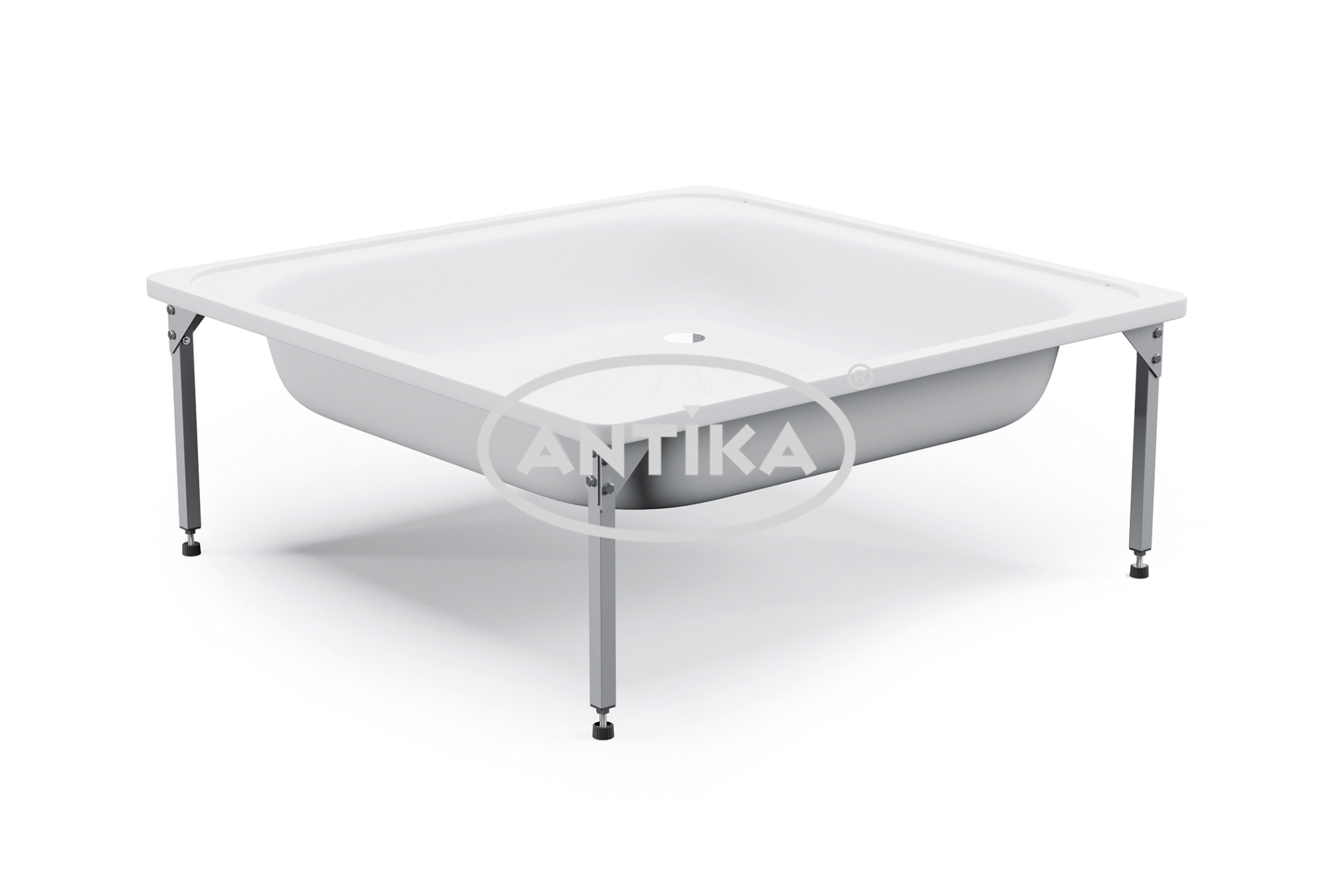 ANTIKA Поддон душевой стальной эмалированный 80х80х15 см., слив D-52мм., с подставкой