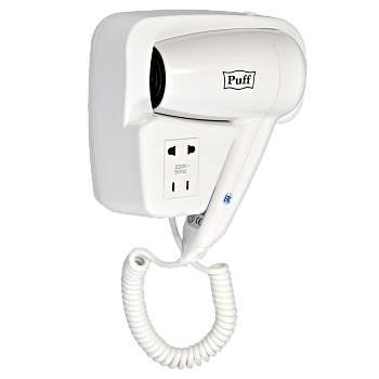 Фен для волос настенный PUFF-1200B белый, с розеткой, 1,2 кВт (1405.002)