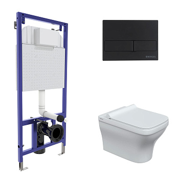 Комплект: инсталляция NOVUM кнопка L5 черная Soft Touch, унитаз Strati Rimless, сиденье дюропласт St