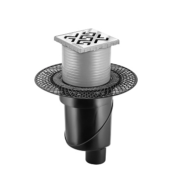 Трап водосток PLATZ Antik 100х100, хром глянец, S-сифон D50/105 H50 вертикальный, BERGES