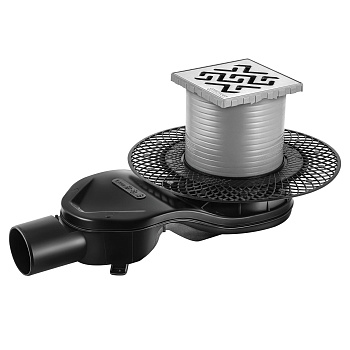 Трап водосток PLATZ Antik 100х100, матовый хром, S-сифон D50 H60 боковой, BERGES