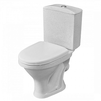 Унитаз-компакт "Вест" наклонный выпуск, с кнопочной арматурой и сиденьем, крап на белом. SANTERI