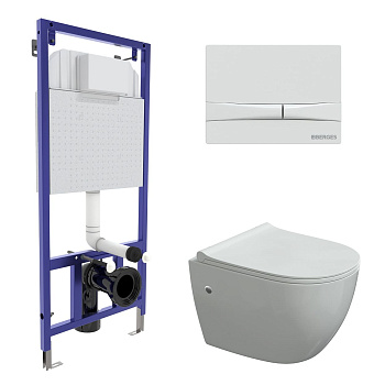 Комплект для монтажа подвесного унитаза: инсталляция NOVUM525, кнопка F1 белая, унитаз OKUS, сиденье