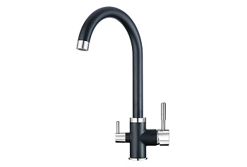 2168, ШВАРЦ Смеситель для кухни однорыч., с подкл. для питьевой водычерн., метал., GRANULA