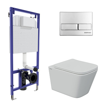 Комплект для монтажа  подвесного унитаза: инсталляция NOVUM525, кнопка L3 хром глянец,  унитаз FLOE 