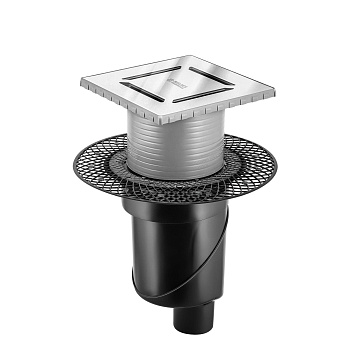 Трап водосток PLATZ Norma 150х150, хром глянец, S-сифон D50/105 H50 вертикальный, BERGES