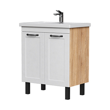 Тумба EQUIL Lago 70 напольная 2 дв. белый/дерево (под раковину Миранда 70)
