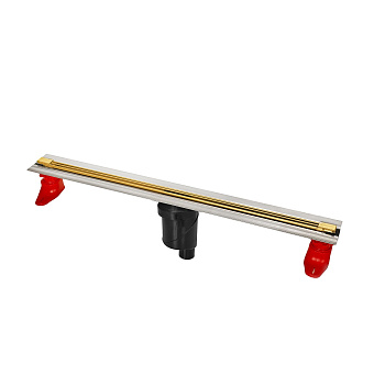 Желоб водосток напольный SUPER Slim 700 нержавеющая сталь, решетка золото глянец, S-сифон D50/110 ве