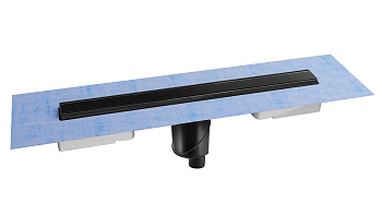 Желоб водосток напольный B1 KERAMIK 800 нержавеющая сталь, матовый черный, S-сифон D50/110 вертикаль