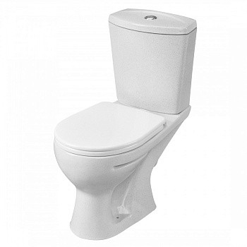 Унитаз-компакт "Ультра" косой выпуск с кнопочной арматурой и сиденьем,крап на белом