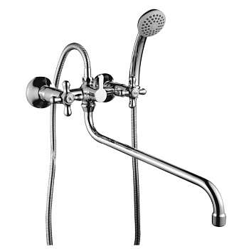 H02 Смеситель для ванны, круг.пов.излив 350мм с держ-м на теле, р/ДВ, хром, ROS, H02-84