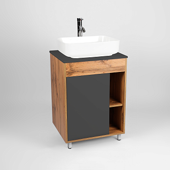 Тумба под раковину VIANT БОСТОН 65 напольная графит/дуб вотан (VBOS65NG-T1ST)