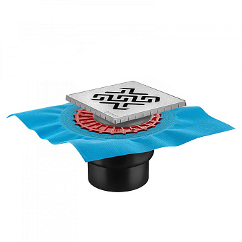 Трап водосток ZENTRUM Antik 150х150, матовый хром, выпуск D50/75/110 H74 вертикальный, BERGES