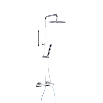 Душевая термостатическая система наружнего монтажа с телескопическим тропическим душем и душевым ком